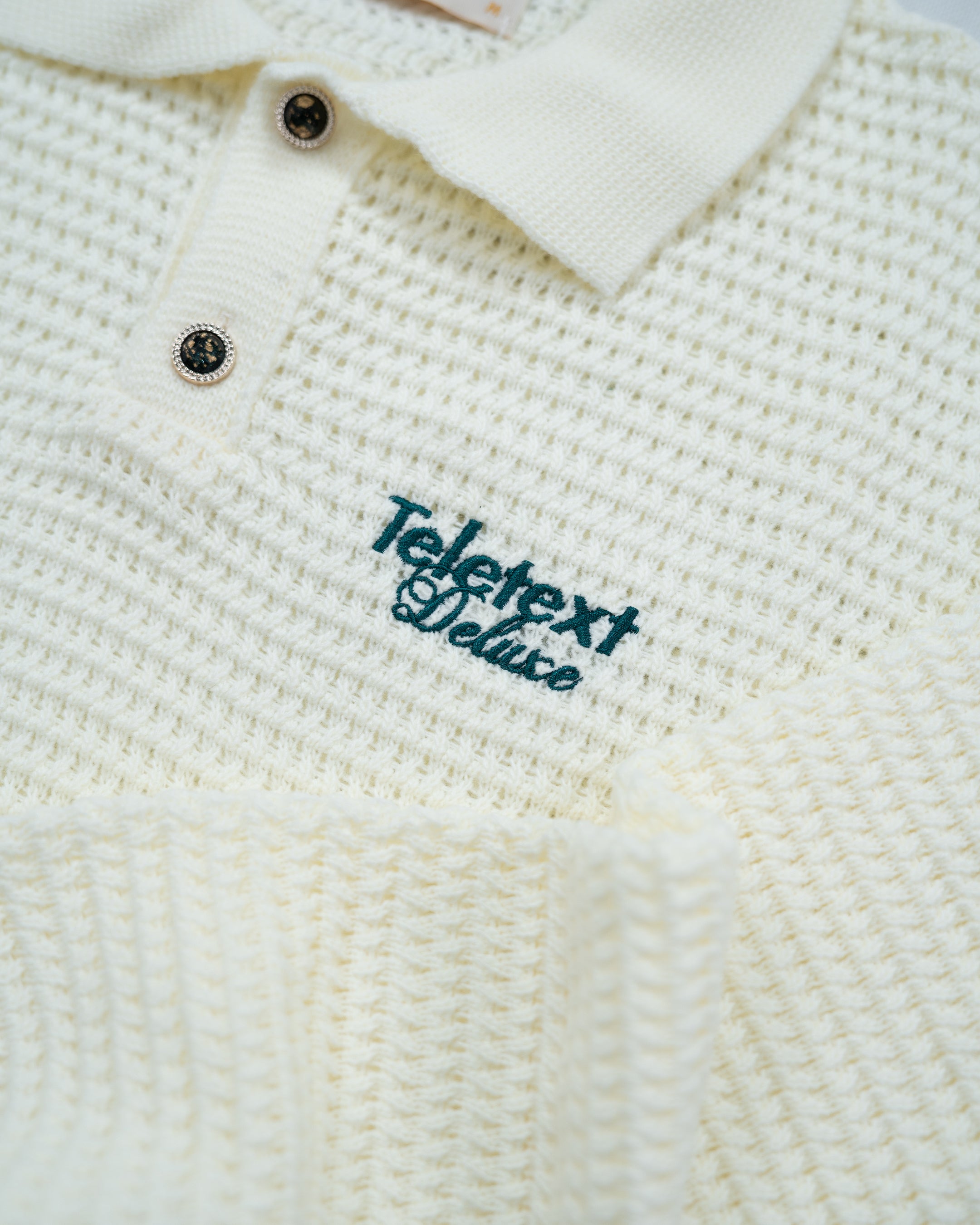 Deluxe Knitted Polo - Cream Waffle