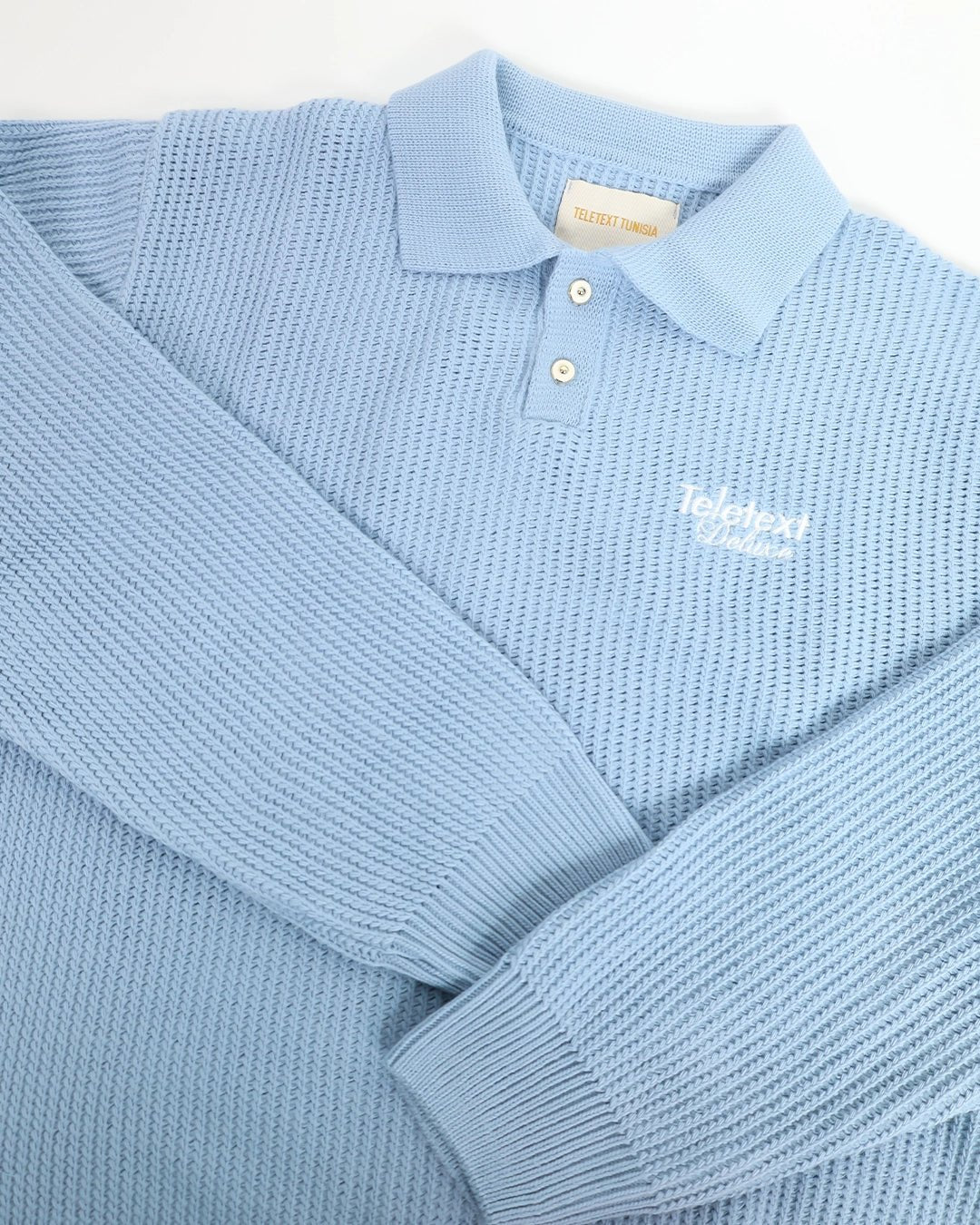 Deluxe Knitted Polo - Coconut Sky - TELETEXT